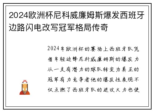 2024欧洲杯尼科威廉姆斯爆发西班牙边路闪电改写冠军格局传奇